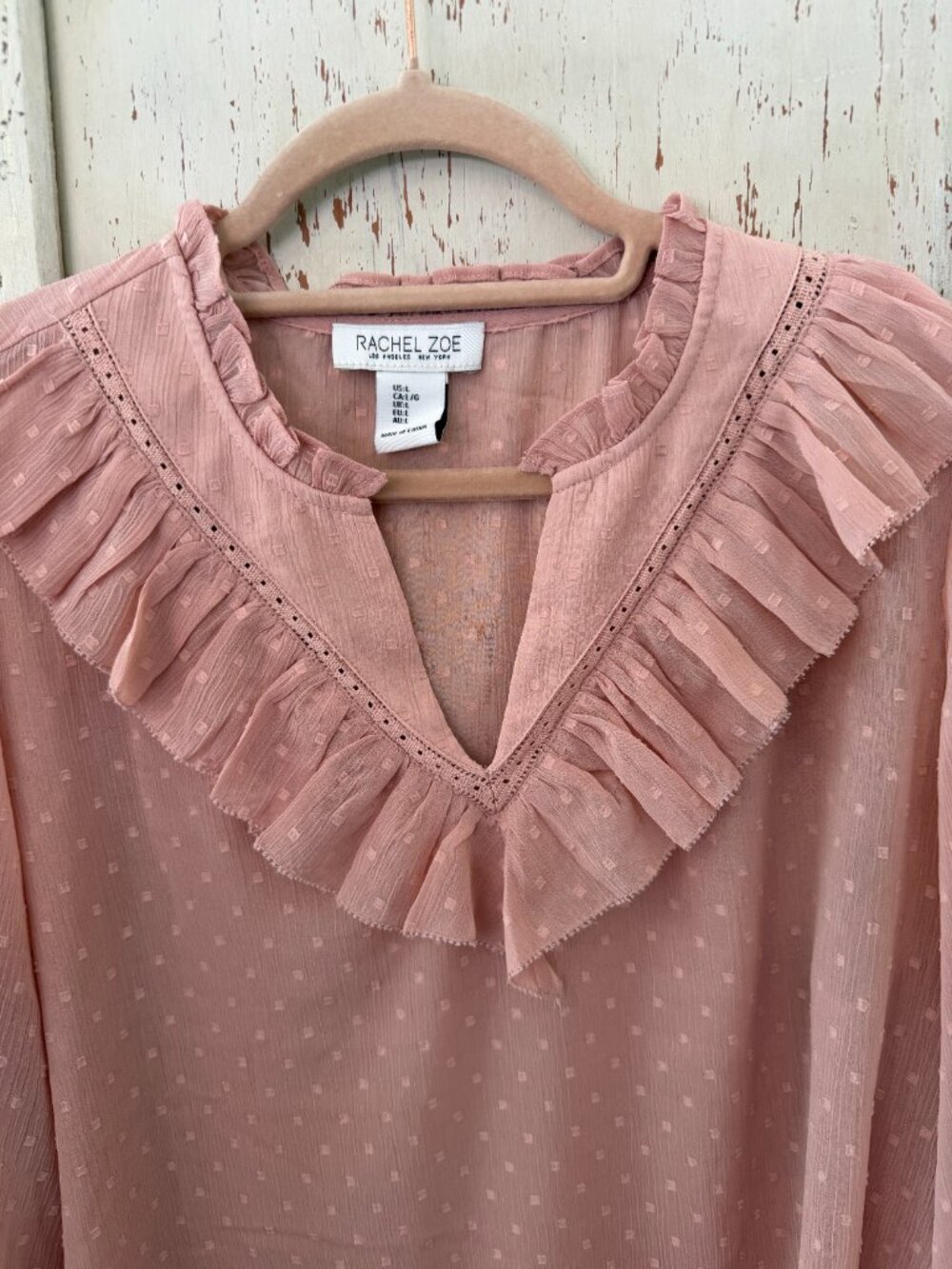 RACHEL ZOE SWISS DOT RUFFLE TRIM BOHO BLOUSE - Picture 5 of 6